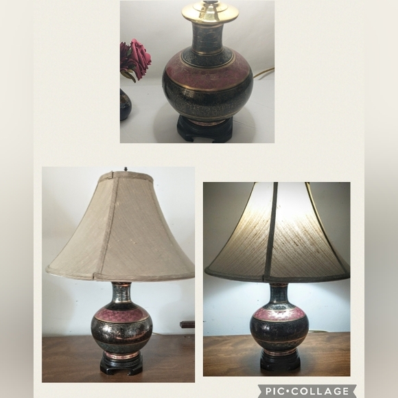 Vintage Porcelain Hand Painted Lamp - Gold Gilding, Marbleized - Picture 6 of 8